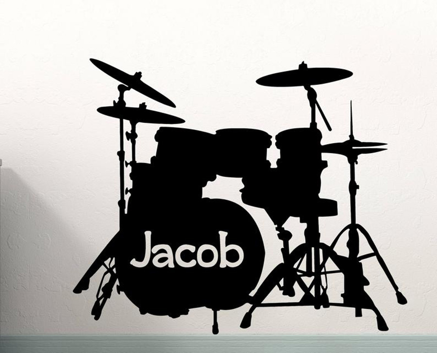 Drum Set Wall Decal Custom Nam - Musical Instrument With Names 评论和价格