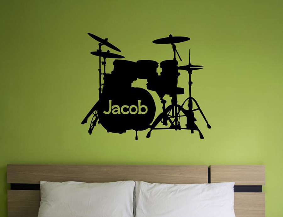 Drum Set Wall Decal Custom Nam - Musical Instrument With Names 评论和价格